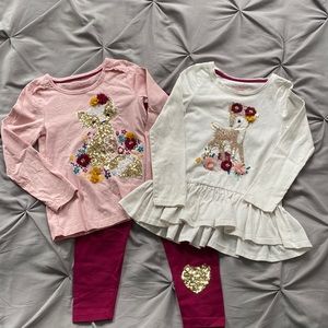Girls size 4 Isaac Mizrahi pink, white and maroon long sleeve/legging sets